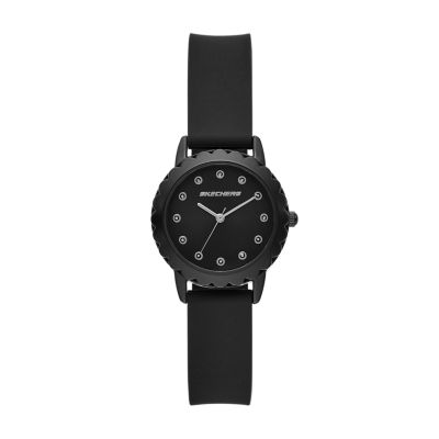 Skechers Women's Anaheim Three Hand Silicone Watch - Black