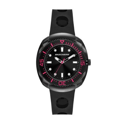 Black for Skechers Palmera Three-Hand Pink Silicone Watch