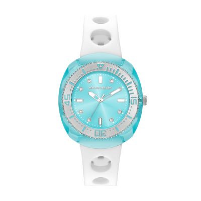 White for Skechers Palmera Three-Hand Pink Silicone Watch
