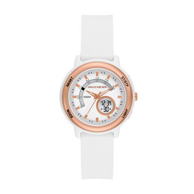 White for Skechers Salerno Analog-Digital White Silicone Watch