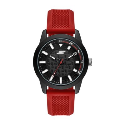 Red for Skechers Clement Three Hand Green Silicone Watch