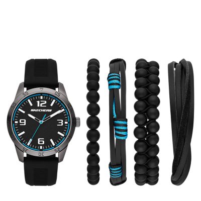 Bracelet - and Men\'s Sets Strap Analog Accessories Three-Hand Watch Station with - Turquoise Black with Quartz Case 44mm Accents SR9092 Black Watch Gift with Skechers