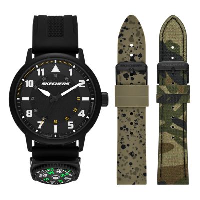 Skechers Men's Sets Analog Silicone Watch - Black