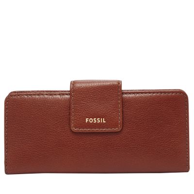 FOSSIL Maroon Soft Pebble Leather Slim Purse Organizer Bag 10.5