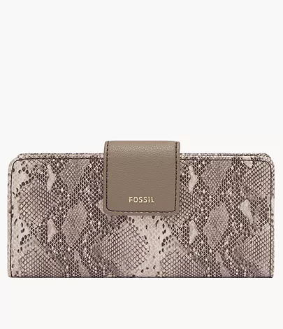 A clutch-style wristlet wallet in python-embossed leather.