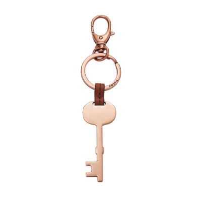 Minimal Leather Keychain Wristlet in Metallic Rose Gold Leather