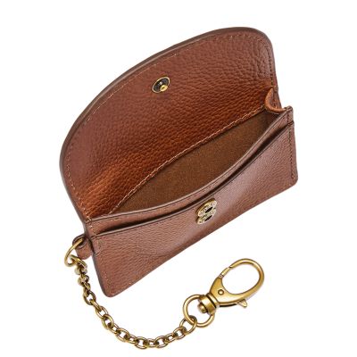 LEATHER CARDHOLDER WITH CHAIN LINK STRAP in brown