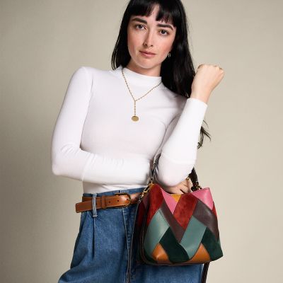 Jessie Leather Patchwork Small Bucket Crossbody Bag