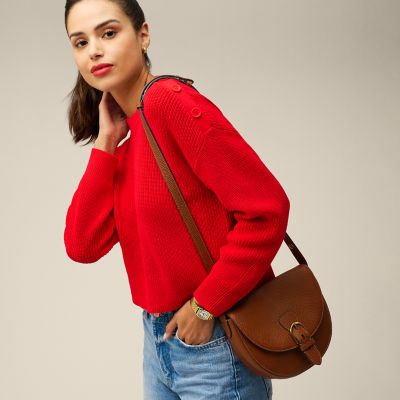 Large red leather Fossil bag authentic