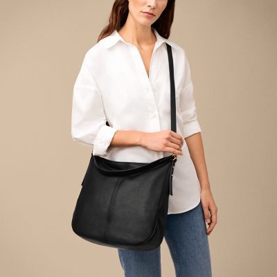  Fossil Women's Jolie Leather Hobo Purse Handbag, Black
