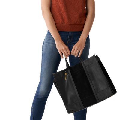 Fossil Carmen Tote - Black/Brown Suede