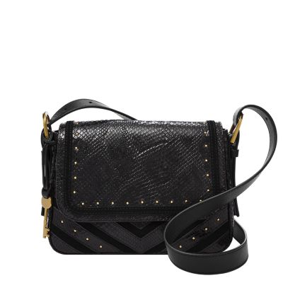 Snakeskin Embossed Flap Crossbody Bag