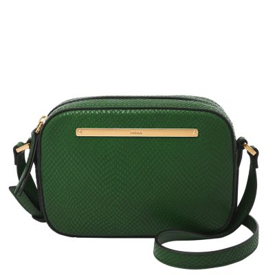 Green Leather Crossbody Camera Bag