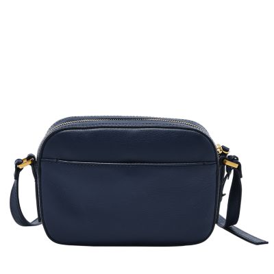 Blue Leather Crossbody Camera Bag