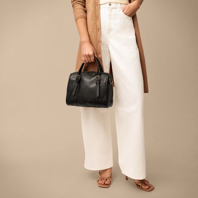 White Leather Satchel Crossbody Handbag — MUSEUM OUTLETS