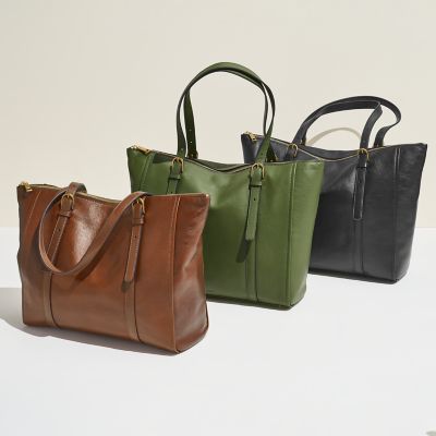 Fossil leather tote bag online