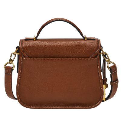 Orange Leather Top Handle Crossbody Bag
