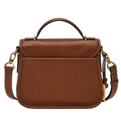 Brown Top Handle Leather Satchel Bag Crossbody Purse With Magnetic Button