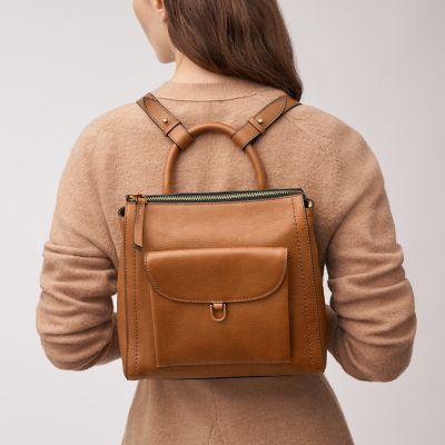 Brown leather shop small backpack