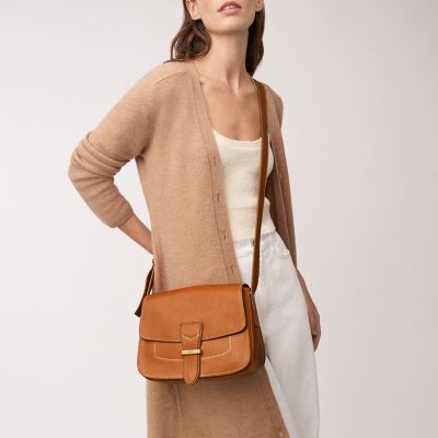 Fossil tan leather hot sale crossbody bag