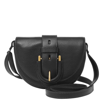 Small Crossbody bag in Black Leather with outside pocket and
