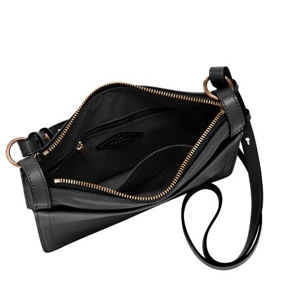 Fossil black leather crossbody bag online