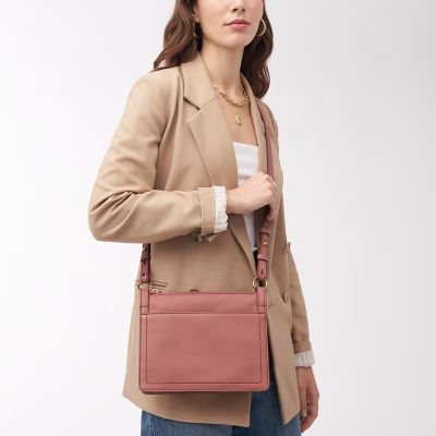 Women's camel suede and brown hide leather flap crossbody bag - FIONA P