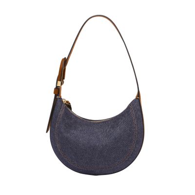 Fossil Harwell Denim Crescent Shoulder Bag