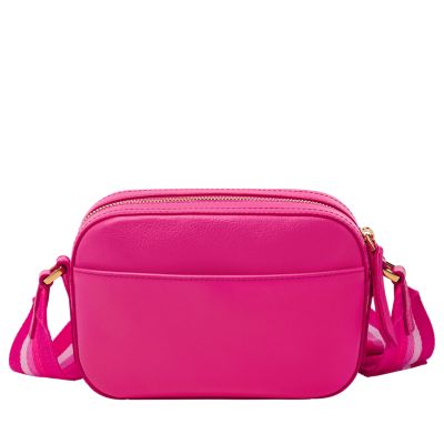 Hot Pink Italian leather camera style crossbody bag with wide