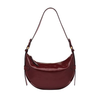 FOSSIL Leather Crescent Hobo Bag Shoulder Handbag 2-Tone Solid Brown Egg  Shaped