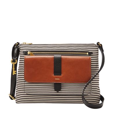 Replacement stripped slim handbag strap in dark brown and tan