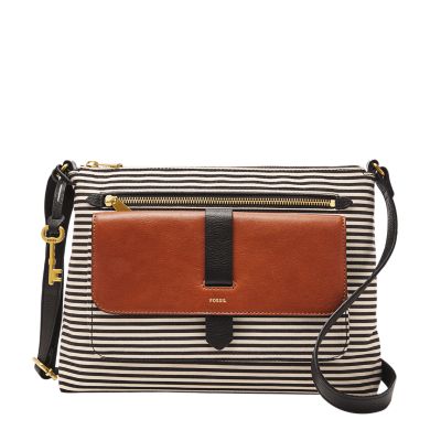 Crossbody Purse in Black with Red & White Stripes