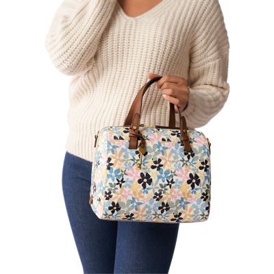 Fossil rachel satchel blue floral sale