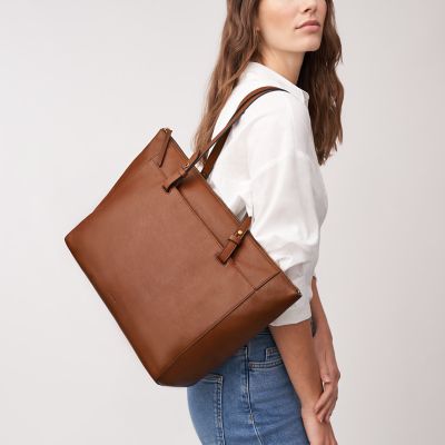 fossil leather tote bag