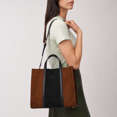 fossil leather tote bag