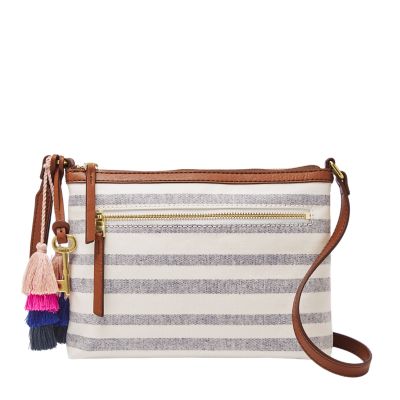 fossil fiona satchel blue stripe