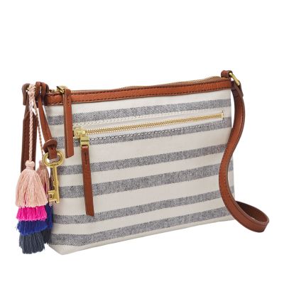 fossil fiona satchel blue stripe