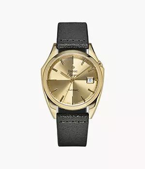 Olympos Automatic Black Leather Watch