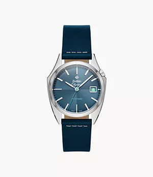 Olympos Automatic Three-Hand Date Blue Leather Watch