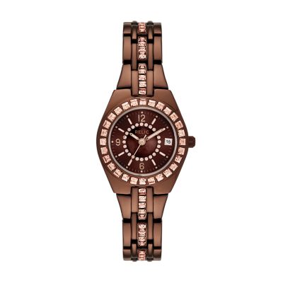 Relic Women's By Fossil Women's Queen's Court Crystal Watch - Brown