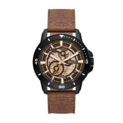 Relic by Fossil Brenton Automatic Brown Black Leather Strap