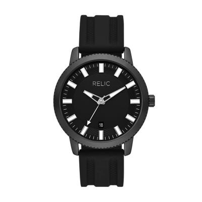 Relic Men's By Fossil Joel Quartz Three-Hand Date Black & Laser Silicone Strap Watch - Black