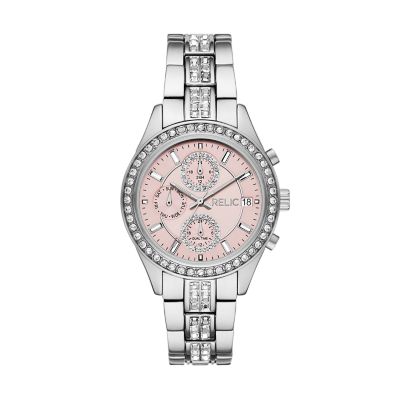 Relic Women's By Fossil Camila Multifunction Silver-Tone Metal Glitz Watch - Silver