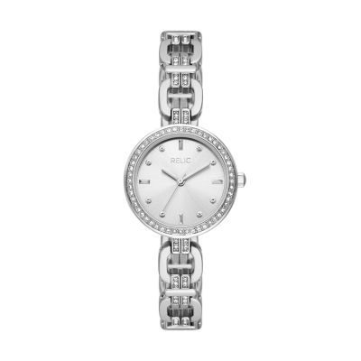 Relic Women's By Fossil Cora Three-Hand Silver-Tone Jewelry-Inspired Bracelet Watch - Silver