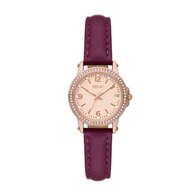 Relic Womens By Fossil Matilda Two-Hand Purple Leather Watch - Rose Gold 49$
