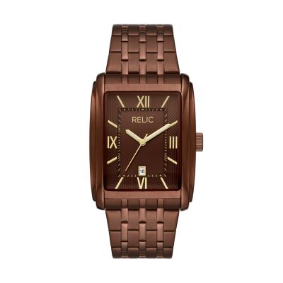 Relic Men's By Fossil Allen Quartz Three-Hand Brown Metal Watch - Brown